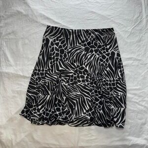 Y2k Black and White Slip On Animal Print Midi Skirt Sz XL Office
